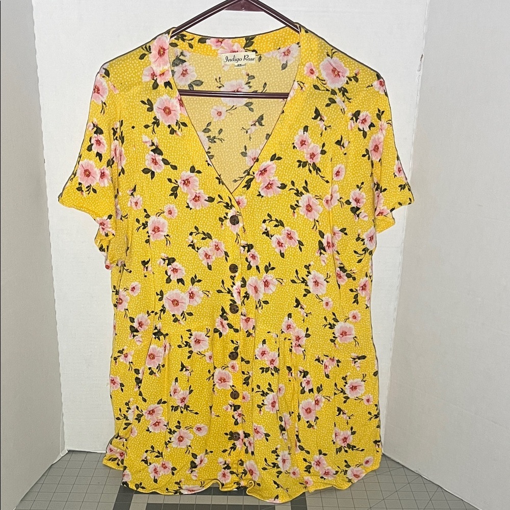 Indigo Rose Yellow Floral Women's Blouse